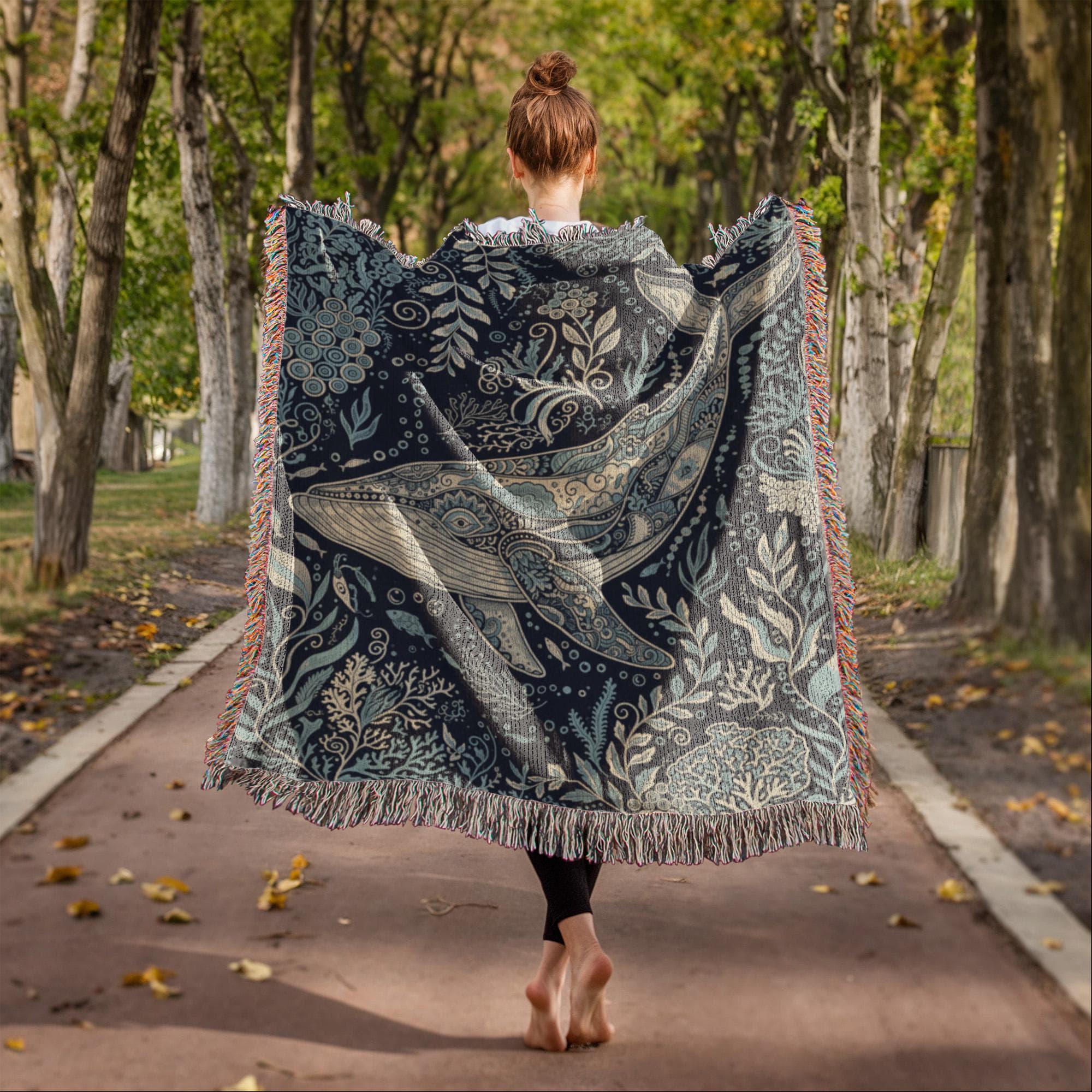 Humpback Whale Boho Coastal Decor Woven Cotton Blanket - Image 7