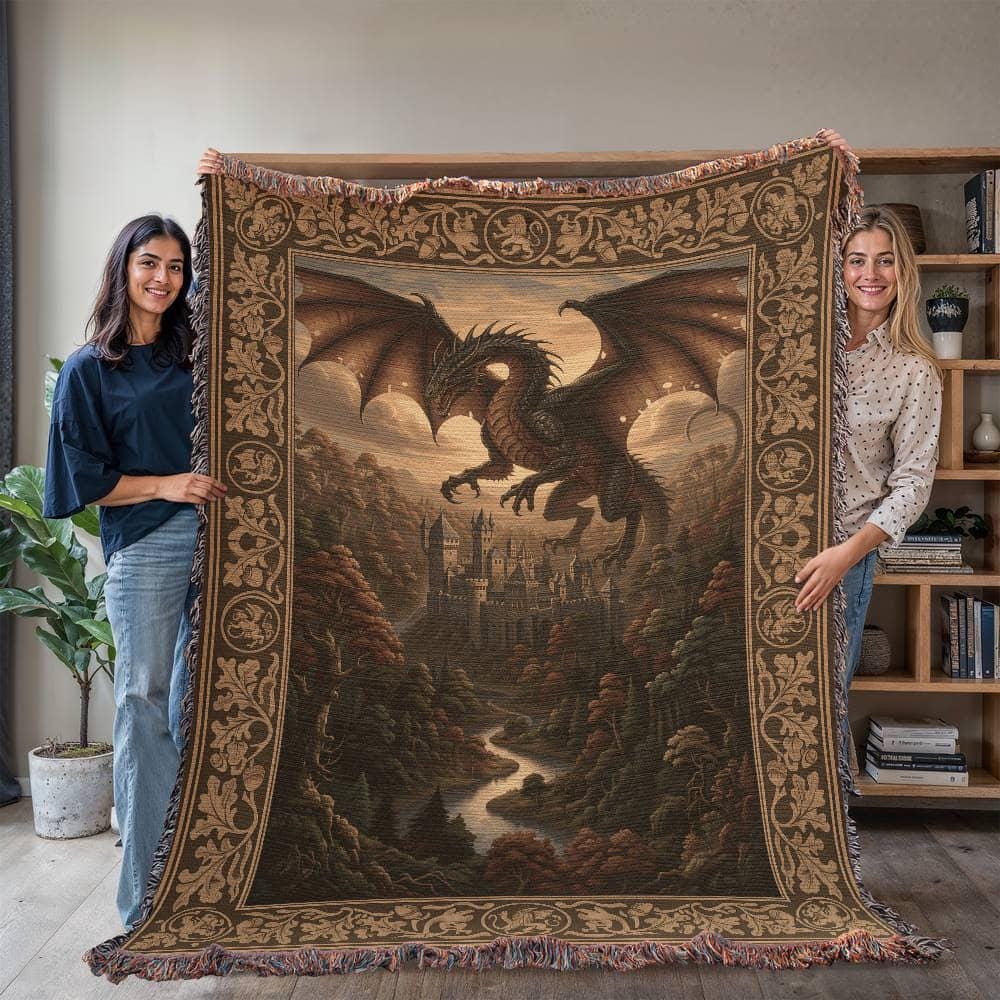 Medieval Dragon Fantasy Lover Gift Woven Cotton Blanket - Image 7