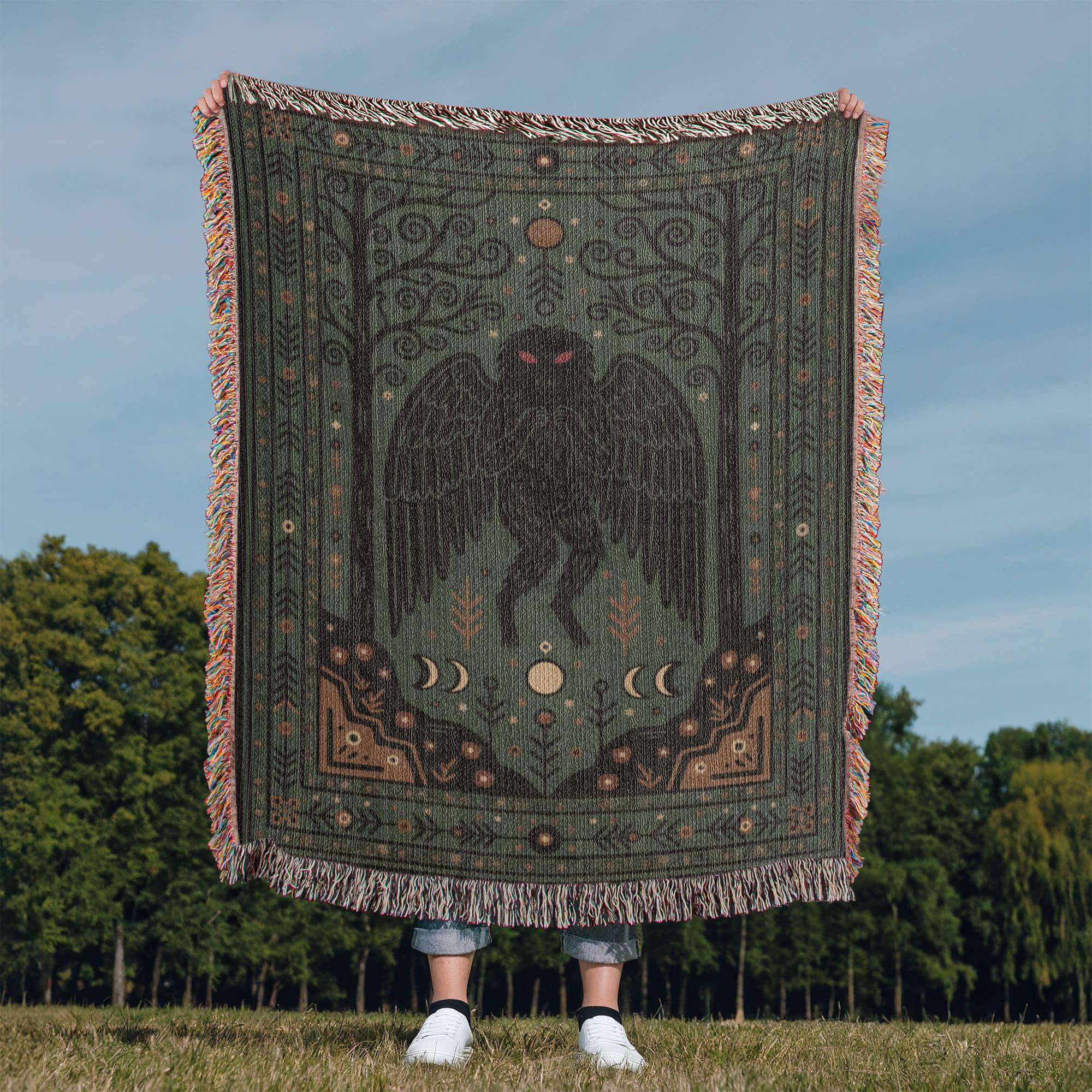 Mothman Cryptid Art Woven Cotton Blanket - Image 4