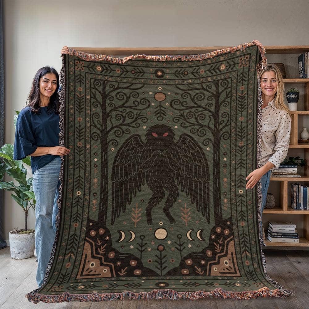 Mothman Cryptid Art Woven Cotton Blanket - Image 9