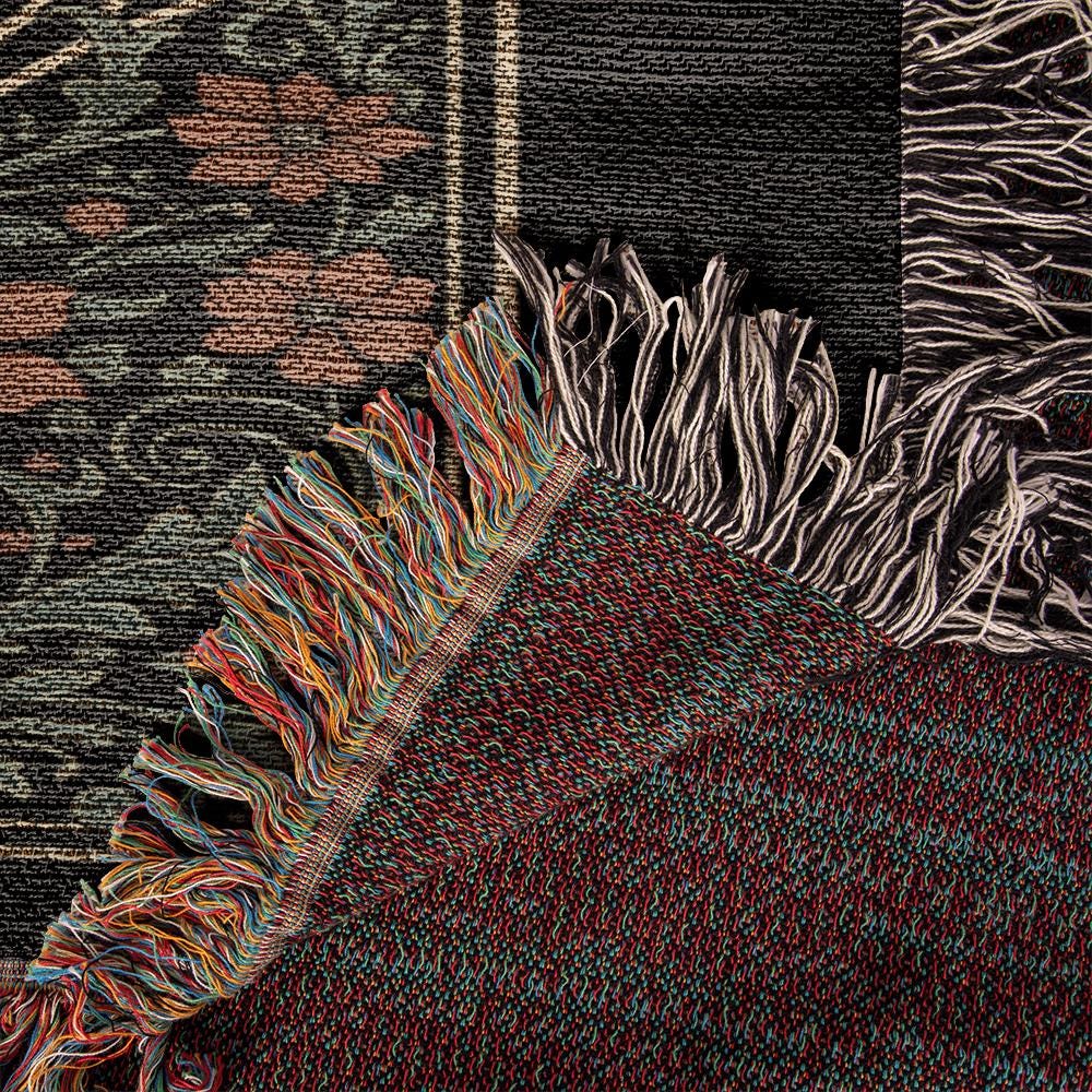 Lunar Moth Art Nouveau Floral Woven Cotton Blanket - Image 7