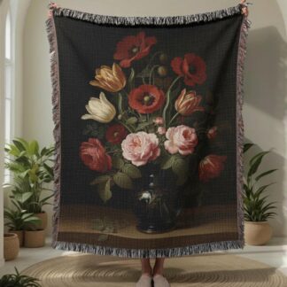 Floral Baroque Still-life Victorian Botanical Woven Cotton Blanket