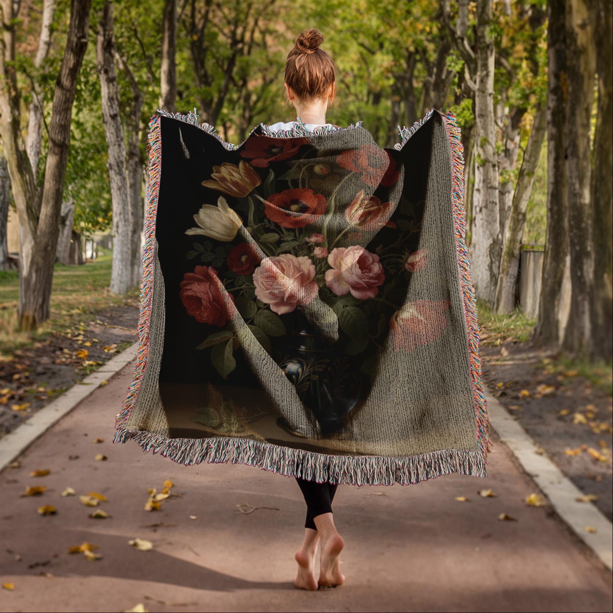 Floral Baroque Still-life Victorian Botanical Woven Cotton Blanket - Image 4