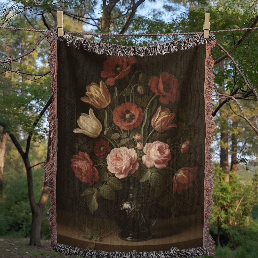 Floral Baroque Still-life Victorian Botanical Woven Cotton Blanket - Image 6