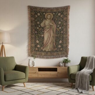 Jesus Christ Religious Floral Woven Cotton Blanket