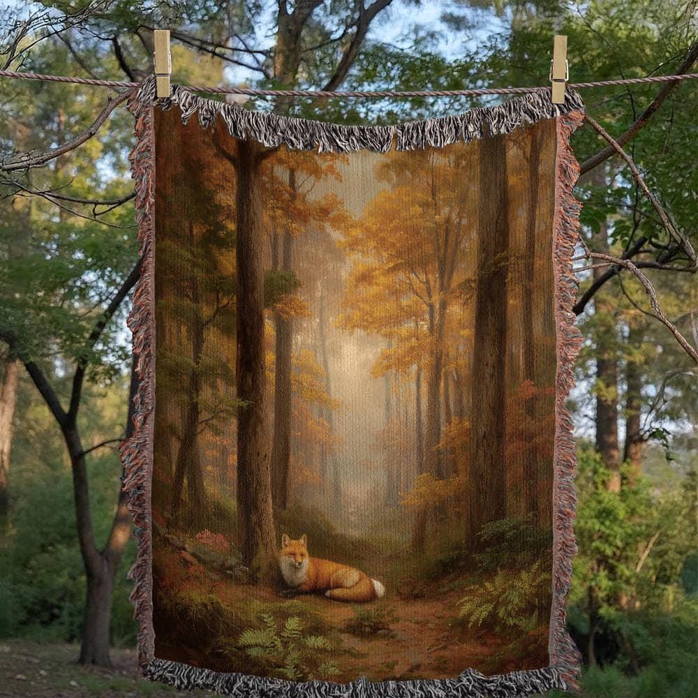 Enchanted Fall Forest Woodland Woven Cotton Blanket - Image 2