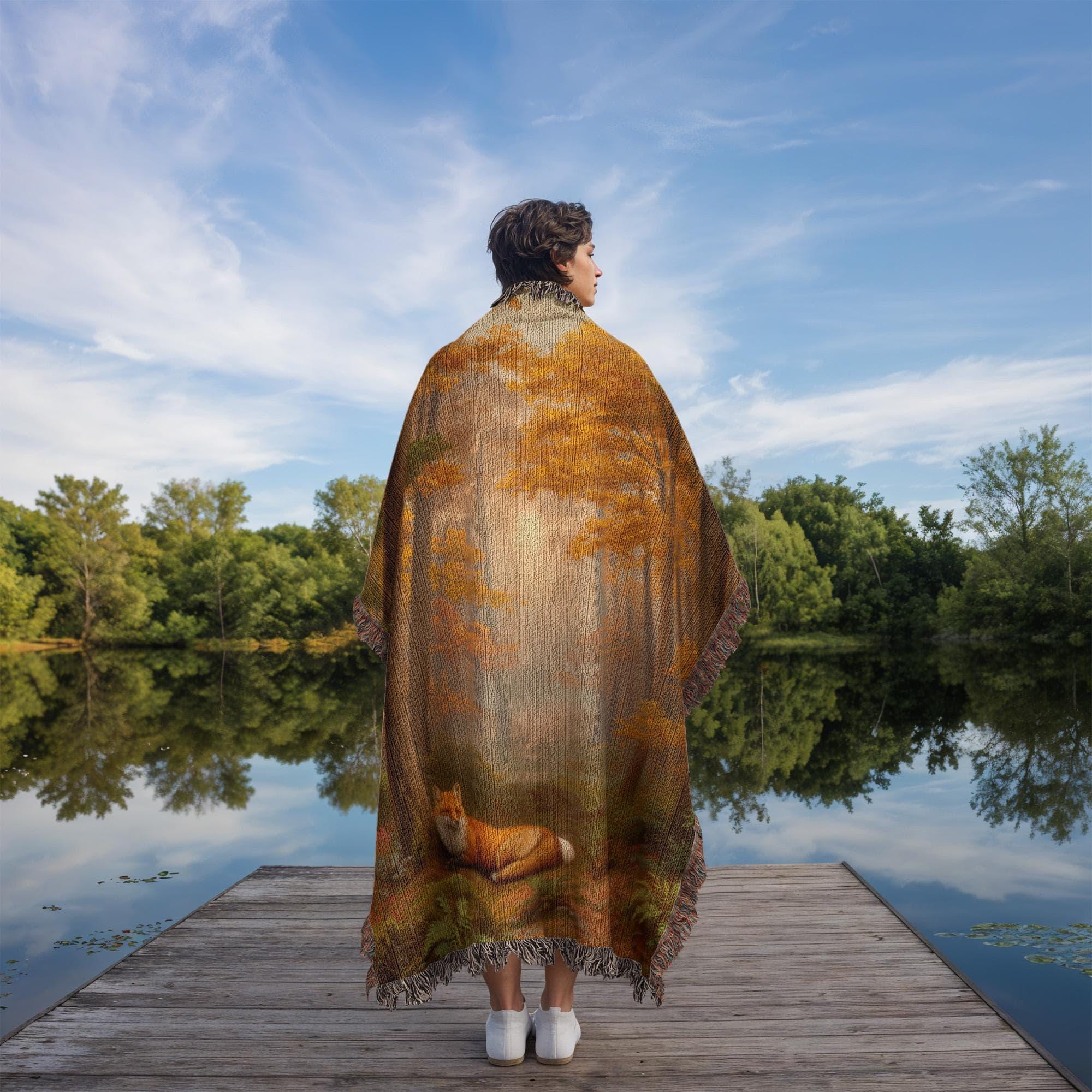 Enchanted Fall Forest Woodland Woven Cotton Blanket - Image 3