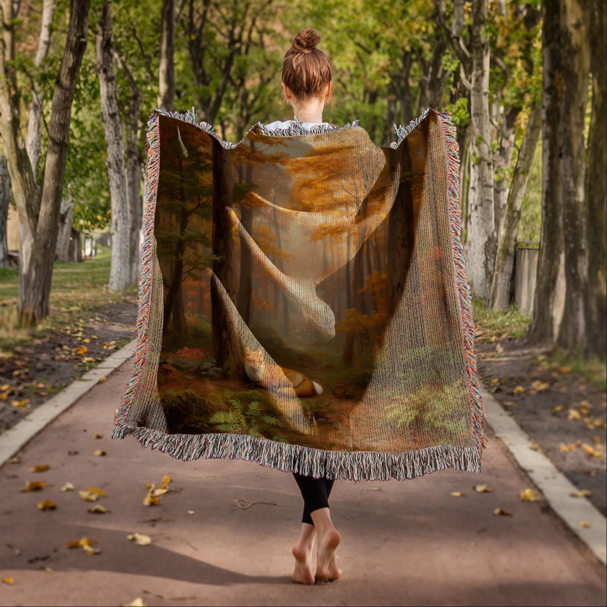 Enchanted Fall Forest Woodland Woven Cotton Blanket - Image 4