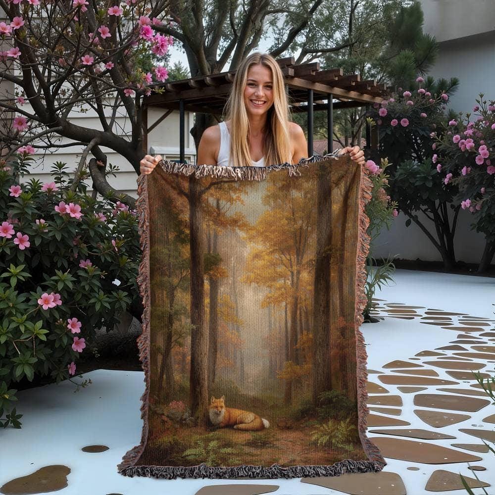 Enchanted Fall Forest Woodland Woven Cotton Blanket - Image 5