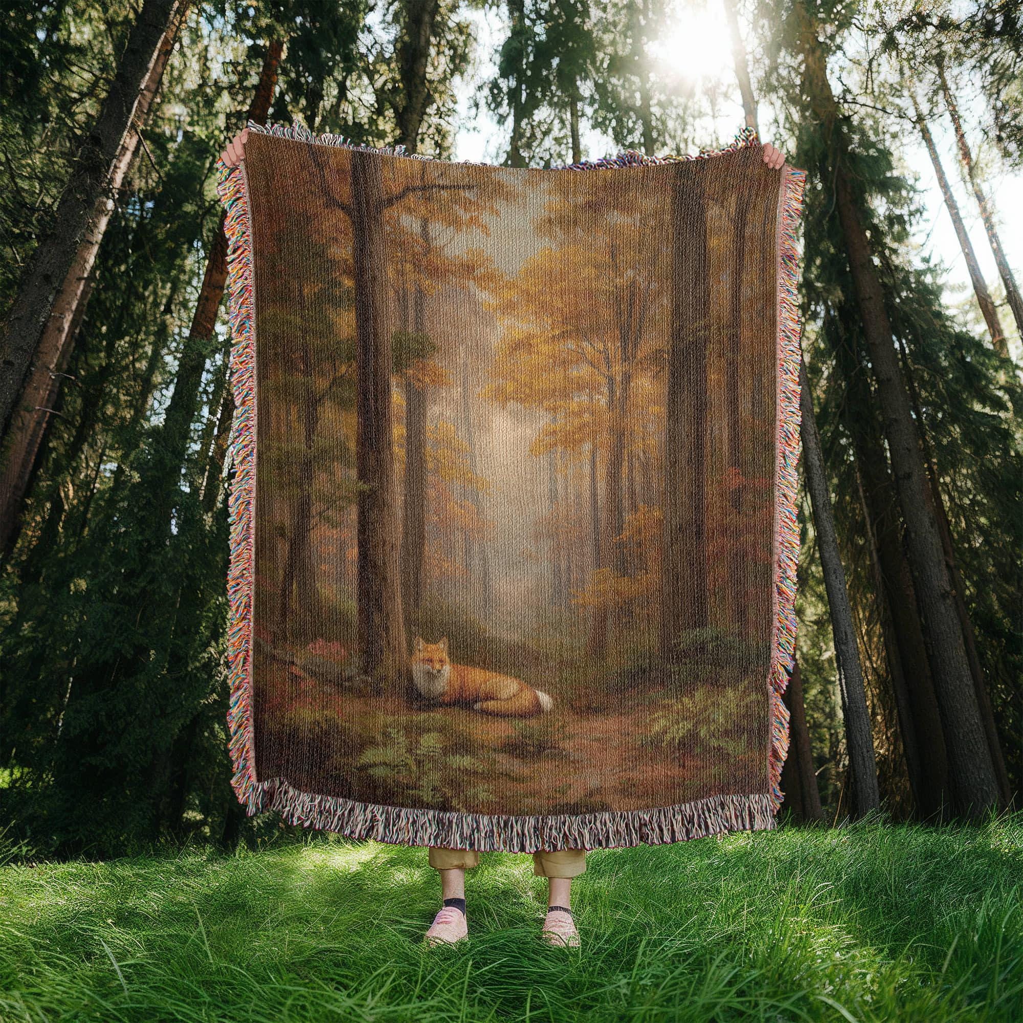 Enchanted Fall Forest Woodland Woven Cotton Blanket - Image 7