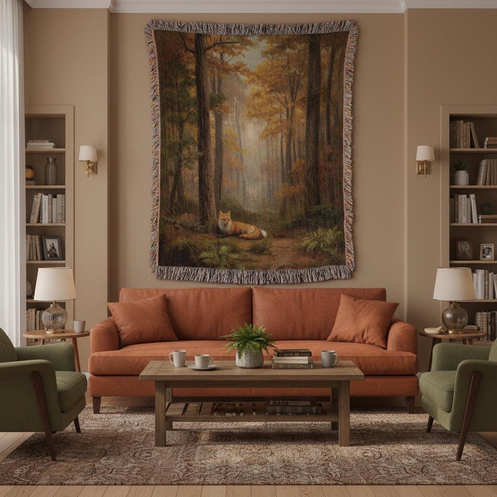 Enchanted Fall Forest Woodland Woven Cotton Blanket