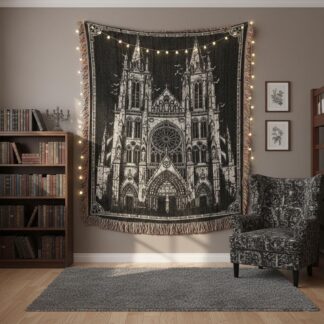 Gothic Cathedral Dark Academia Woven Cotton Blanket