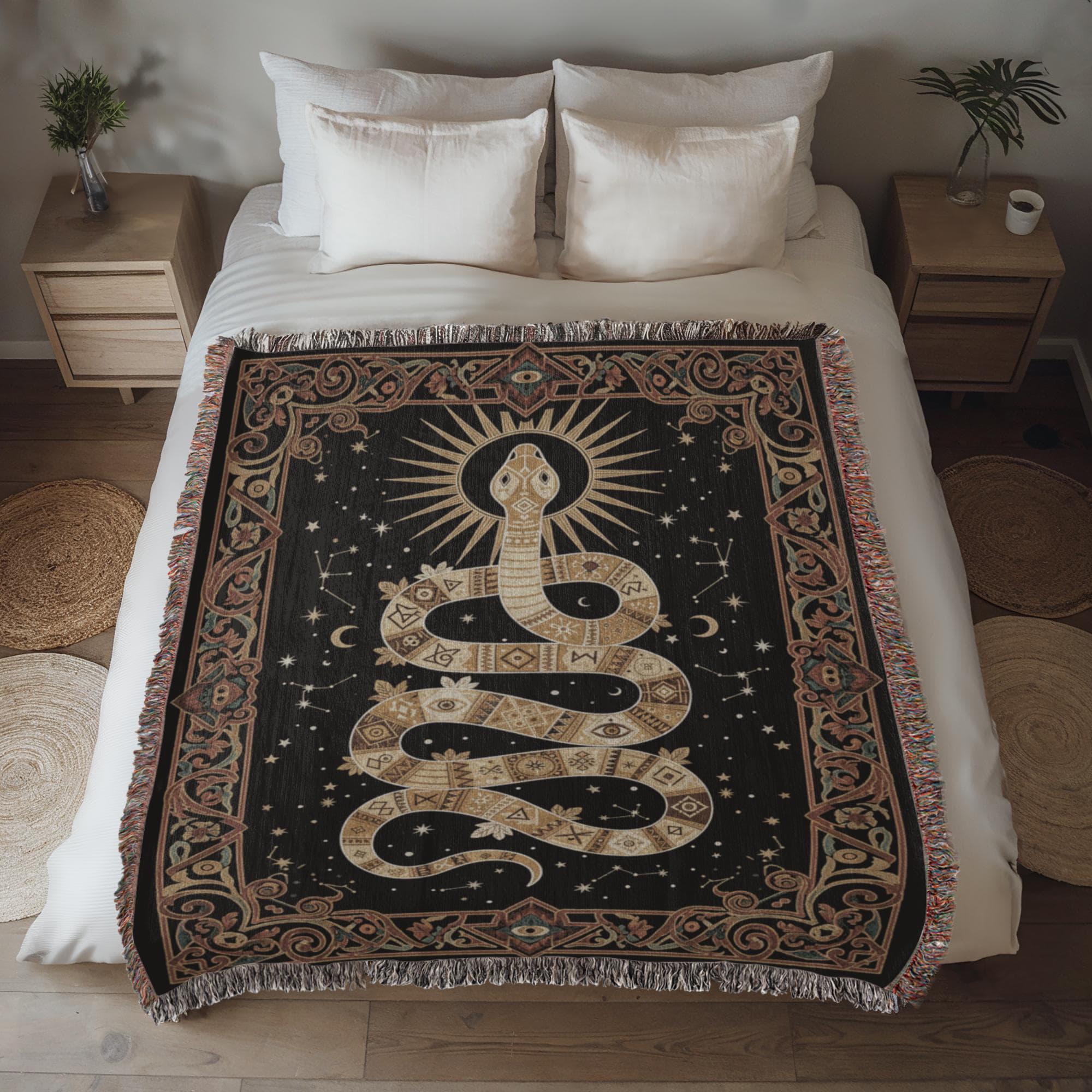 Celestial Snake Occult Serpent Woven Cotton Blanket - Image 8