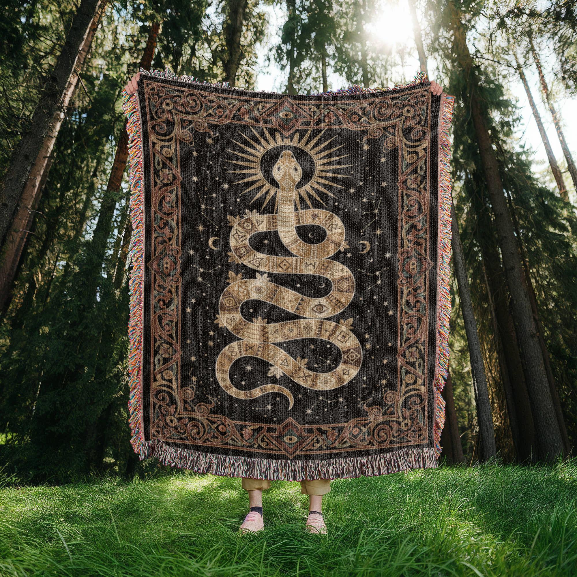 Celestial Snake Occult Serpent Woven Cotton Blanket - Image 3