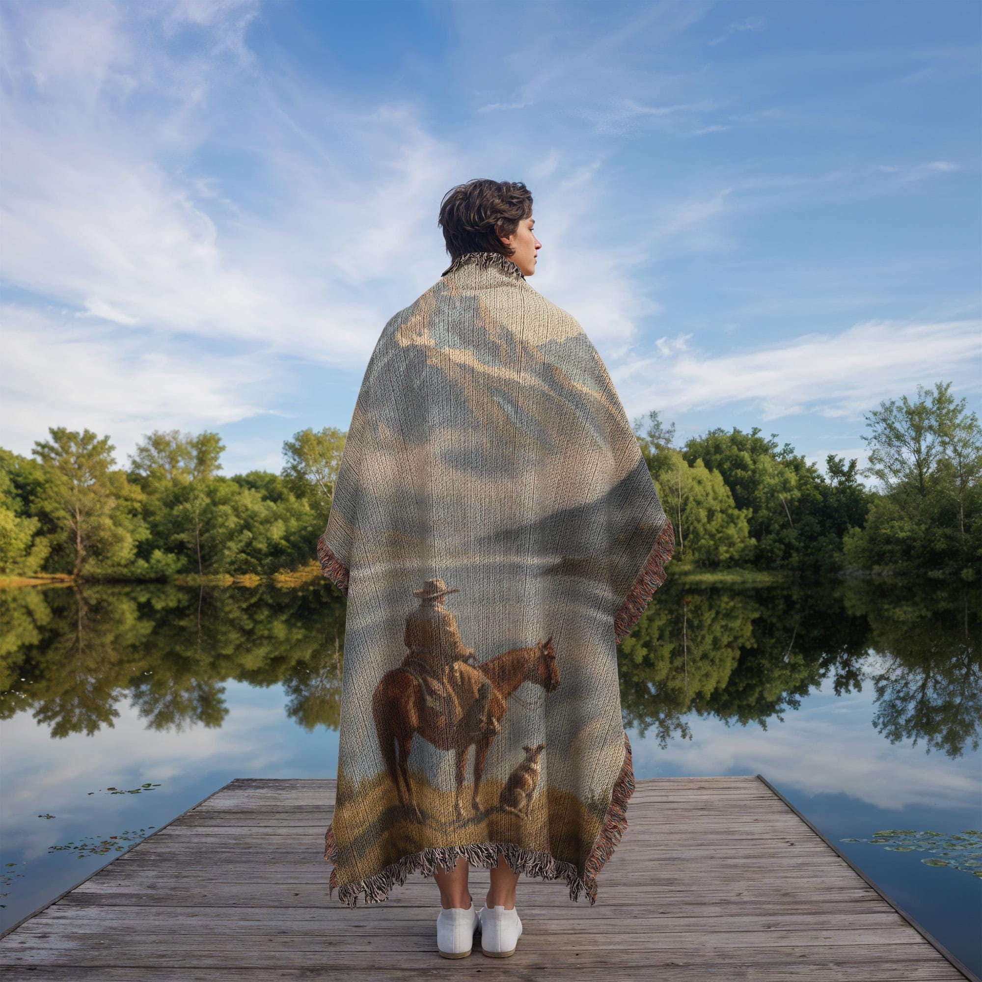 Cowboy and Dog Western Art Woven Cotton Blanket - Image 7