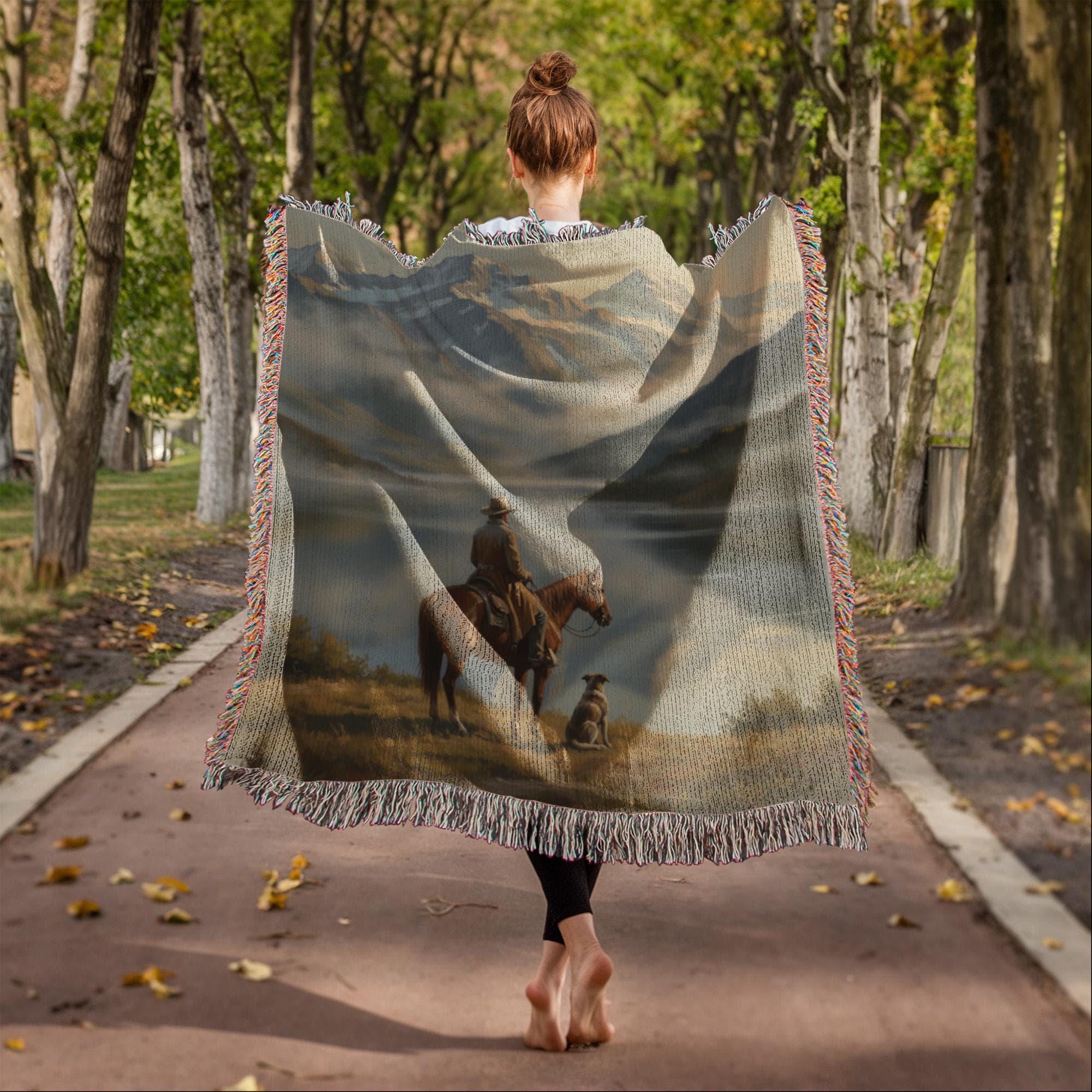 Cowboy and Dog Western Art Woven Cotton Blanket - Image 8