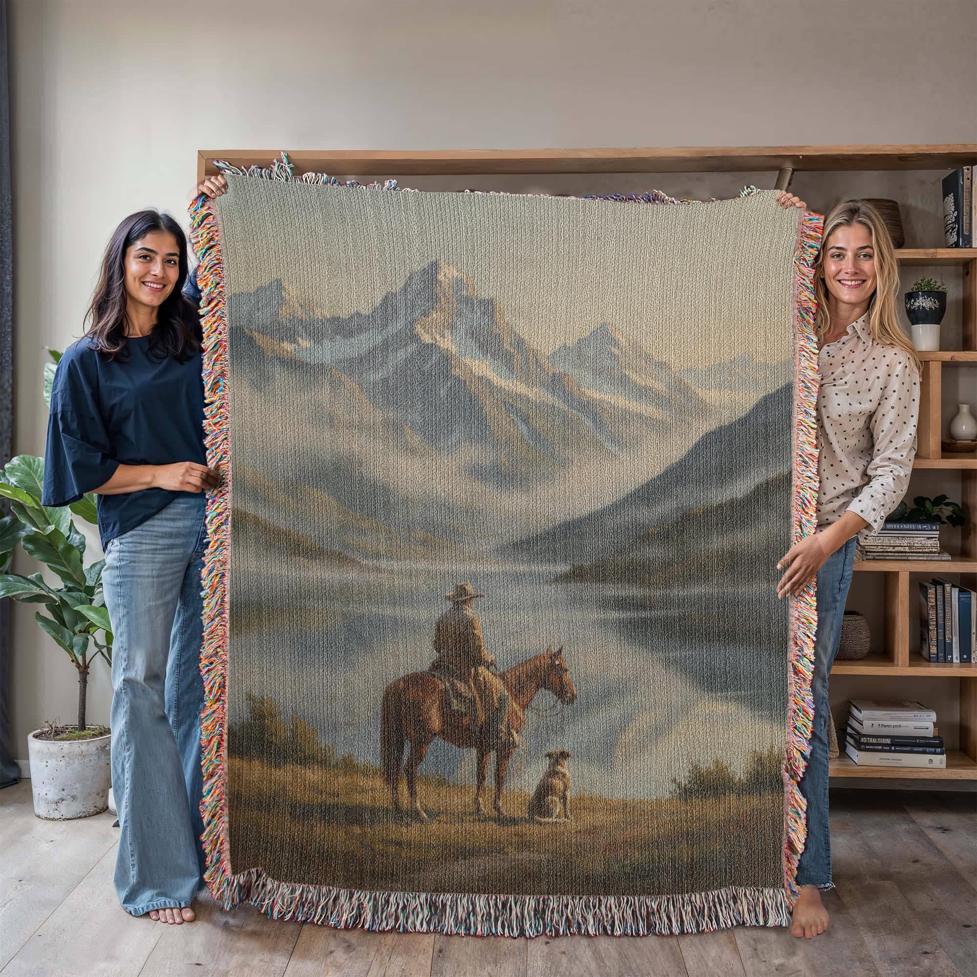 Cowboy and Dog Western Art Woven Cotton Blanket - Image 5