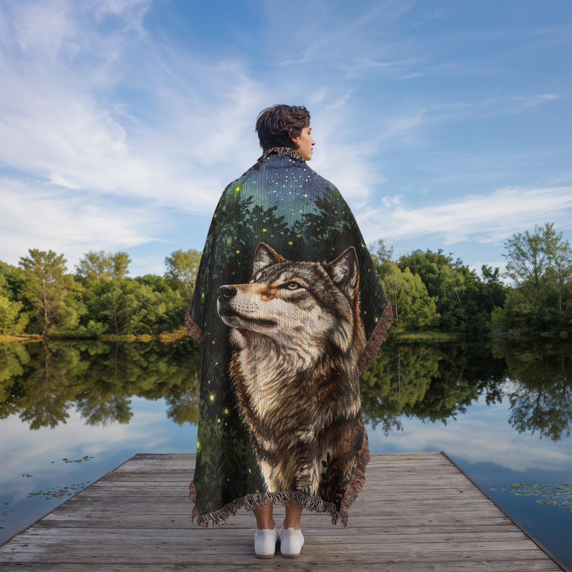 Wolf Firefy Forest Forestcore Woven Cotton Blanket - Image 8