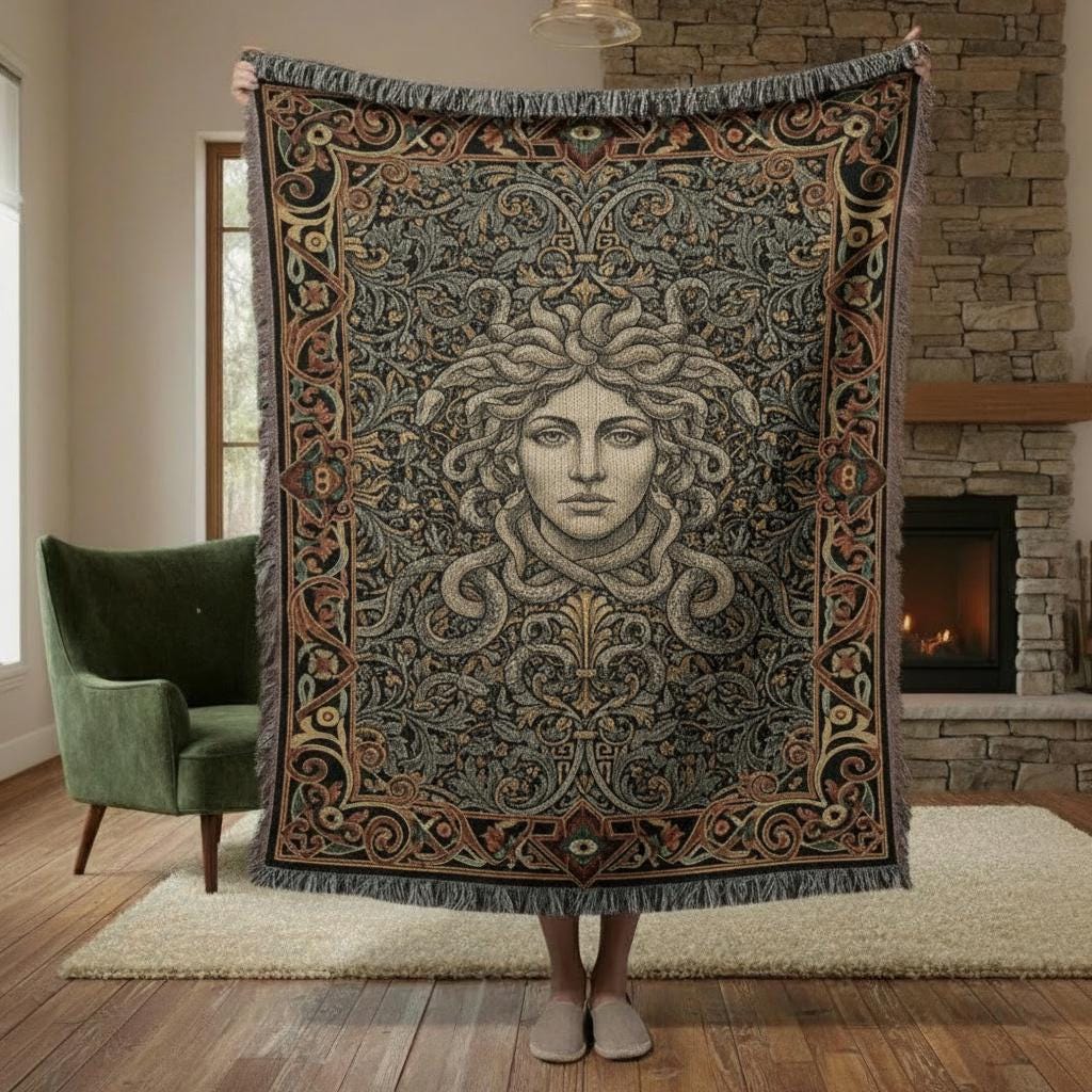 Medusa Greek Mythology Gorgon Woven Cotton Blanket