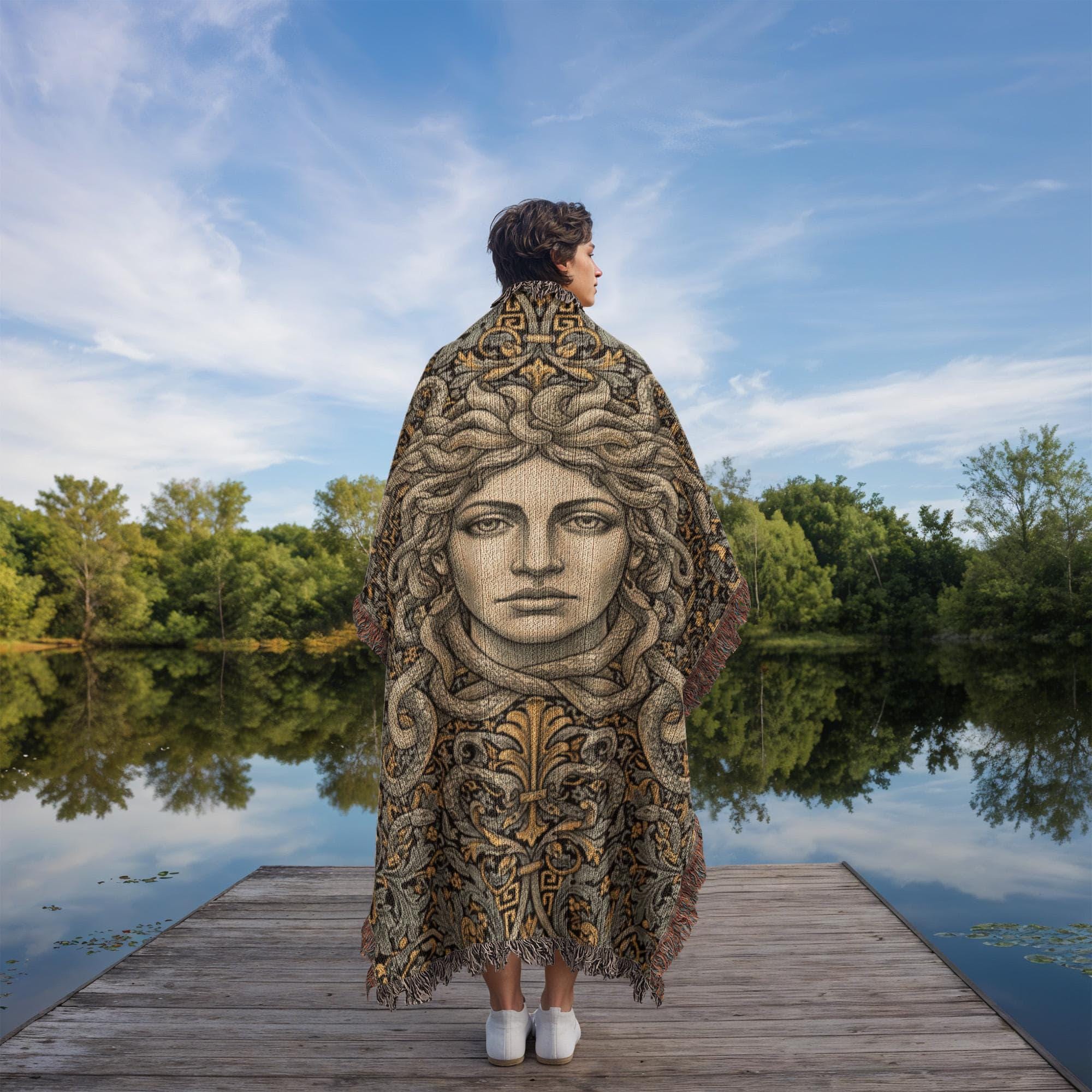 Medusa Greek Mythology Gorgon Woven Cotton Blanket - Image 5