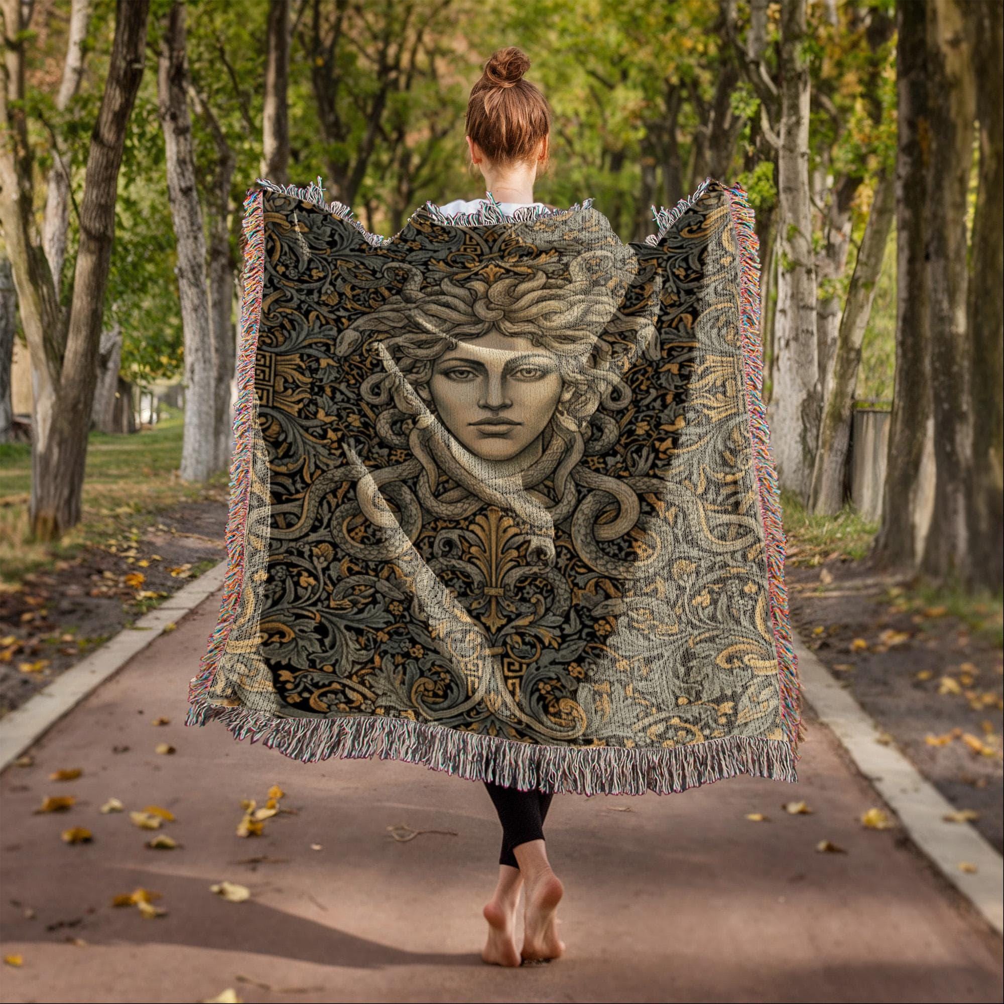 Medusa Greek Mythology Gorgon Woven Cotton Blanket - Image 4