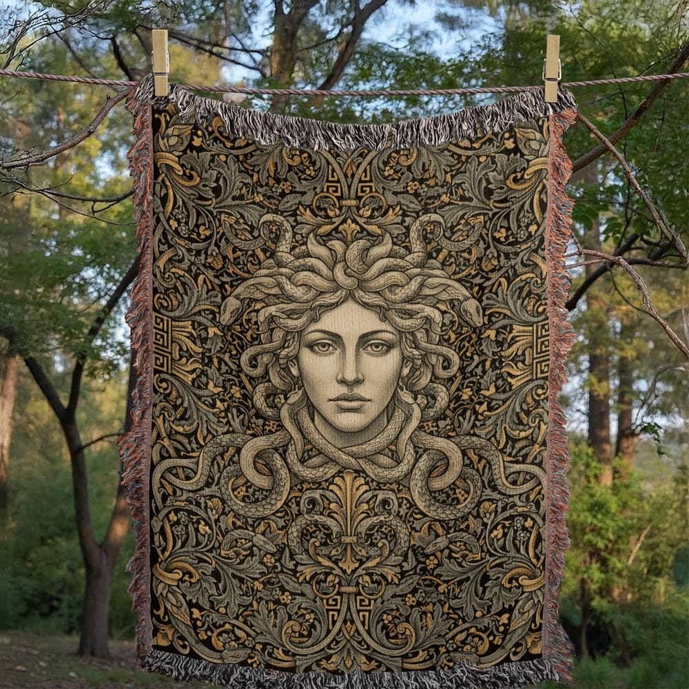 Medusa Greek Mythology Gorgon Woven Cotton Blanket - Image 6
