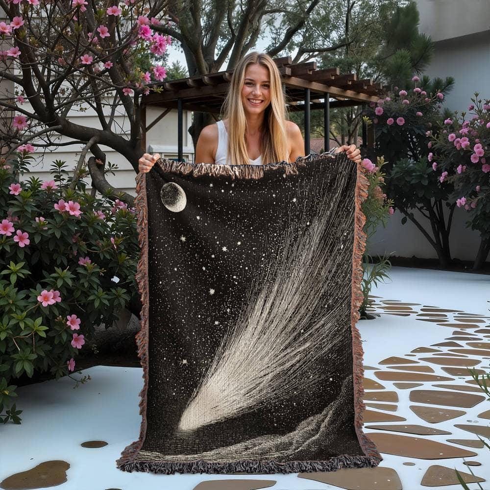 Vintage Comet Shooting Star Celestial Woven Cotton Blanket - Image 2