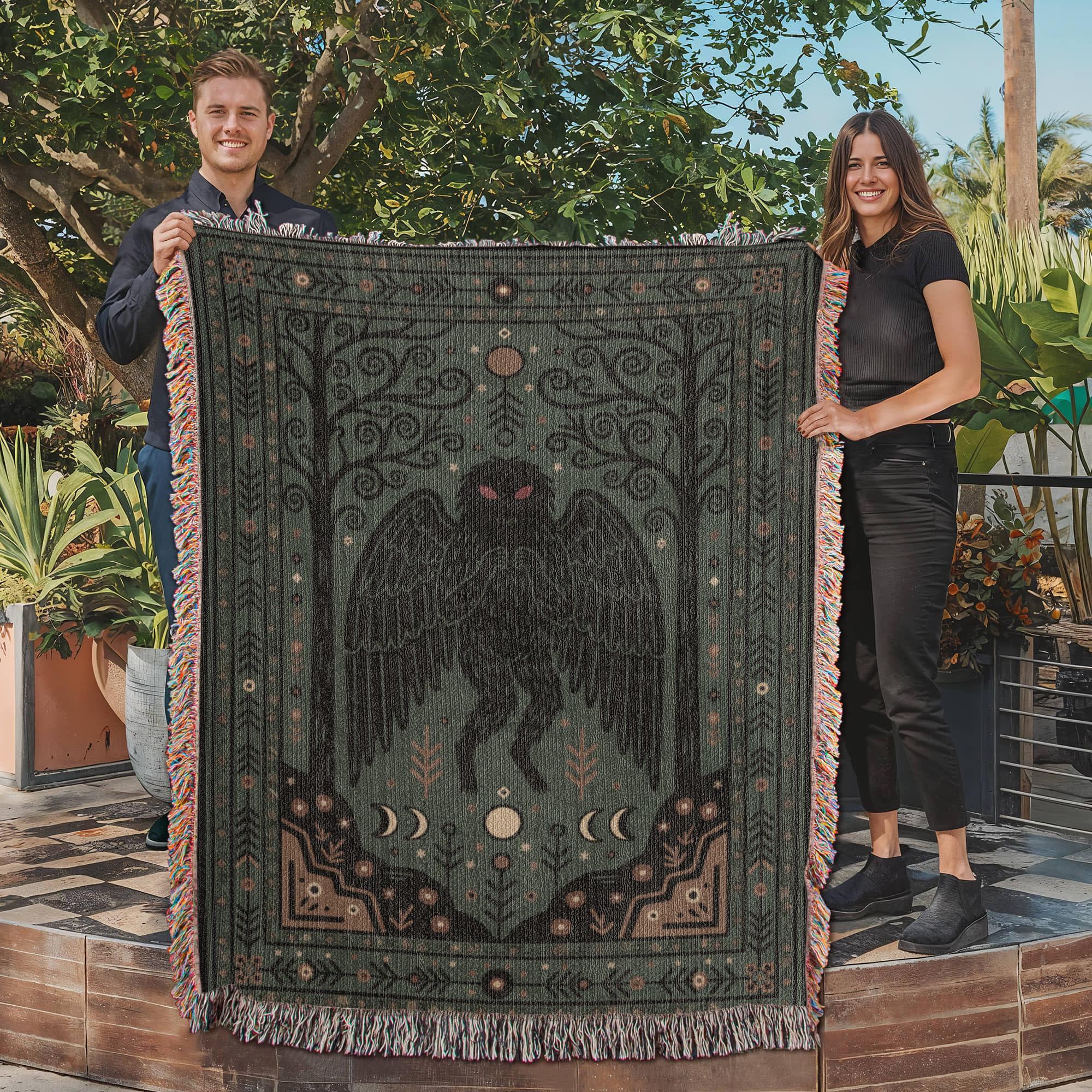 Mothman Cryptid Art Woven Cotton Blanket - Image 6