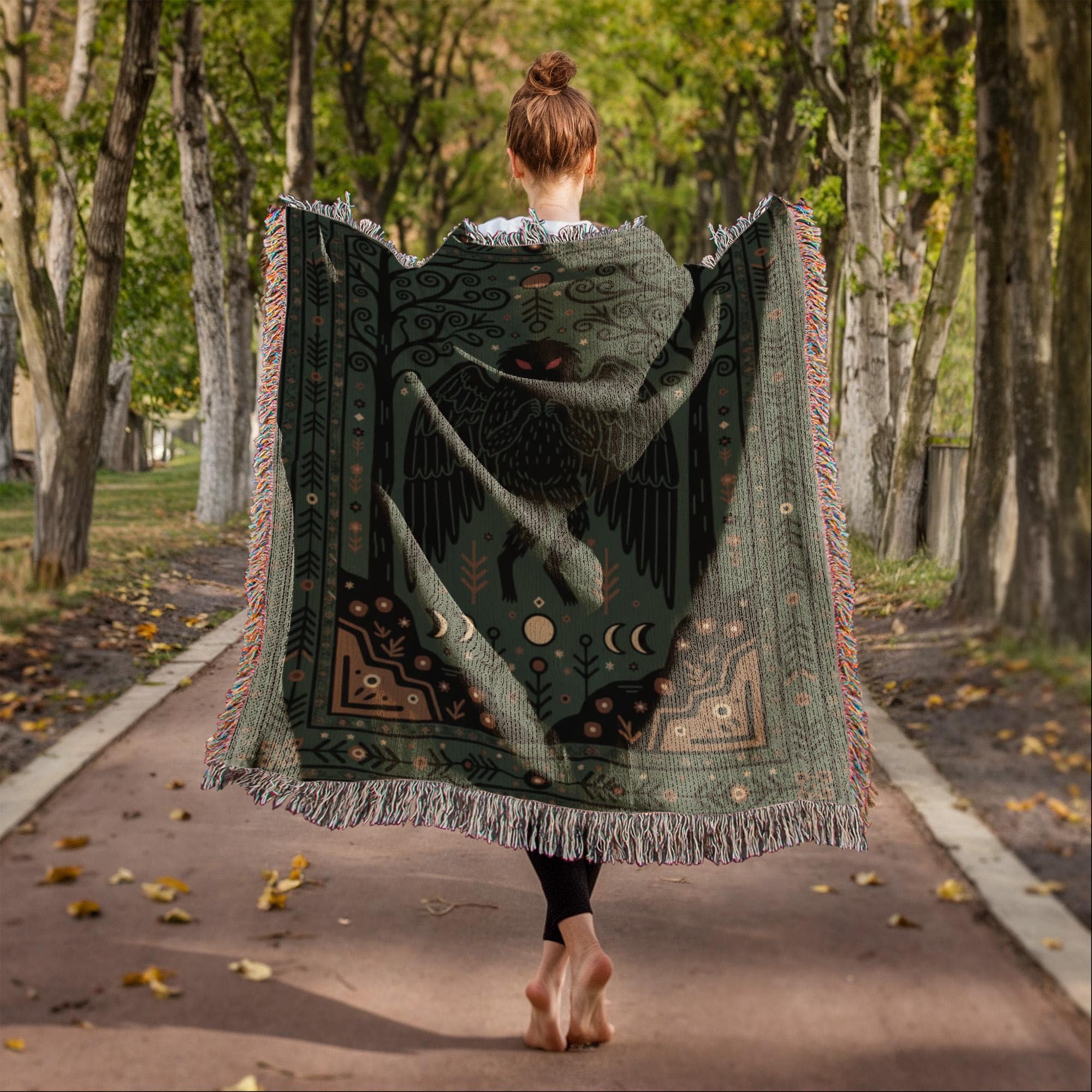 Mothman Cryptid Art Woven Cotton Blanket - Image 5