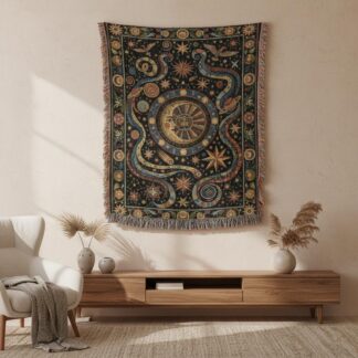 Vintage Sun & Moon – Boho Astrology Heavenly Woven Cotton Blanket