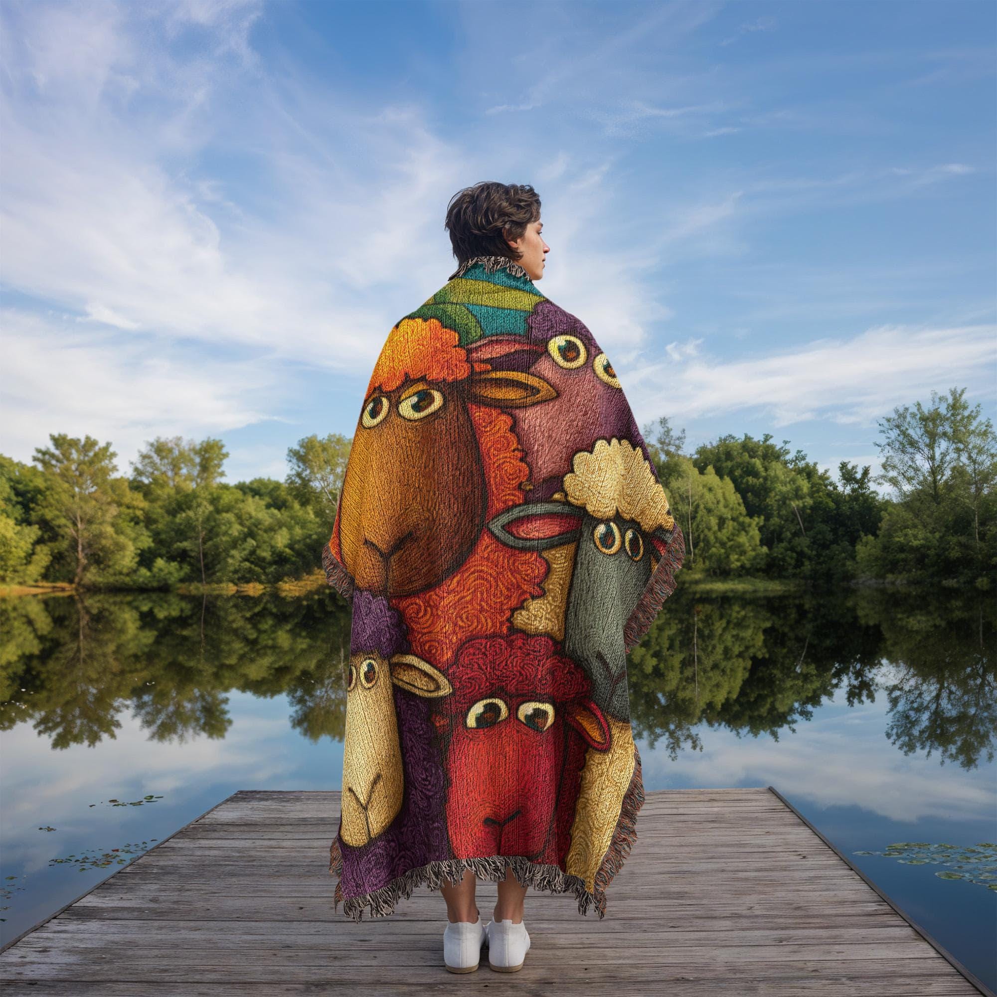 Funny Sheep Colorful Sheep Woven Cotton Blanket - Image 4