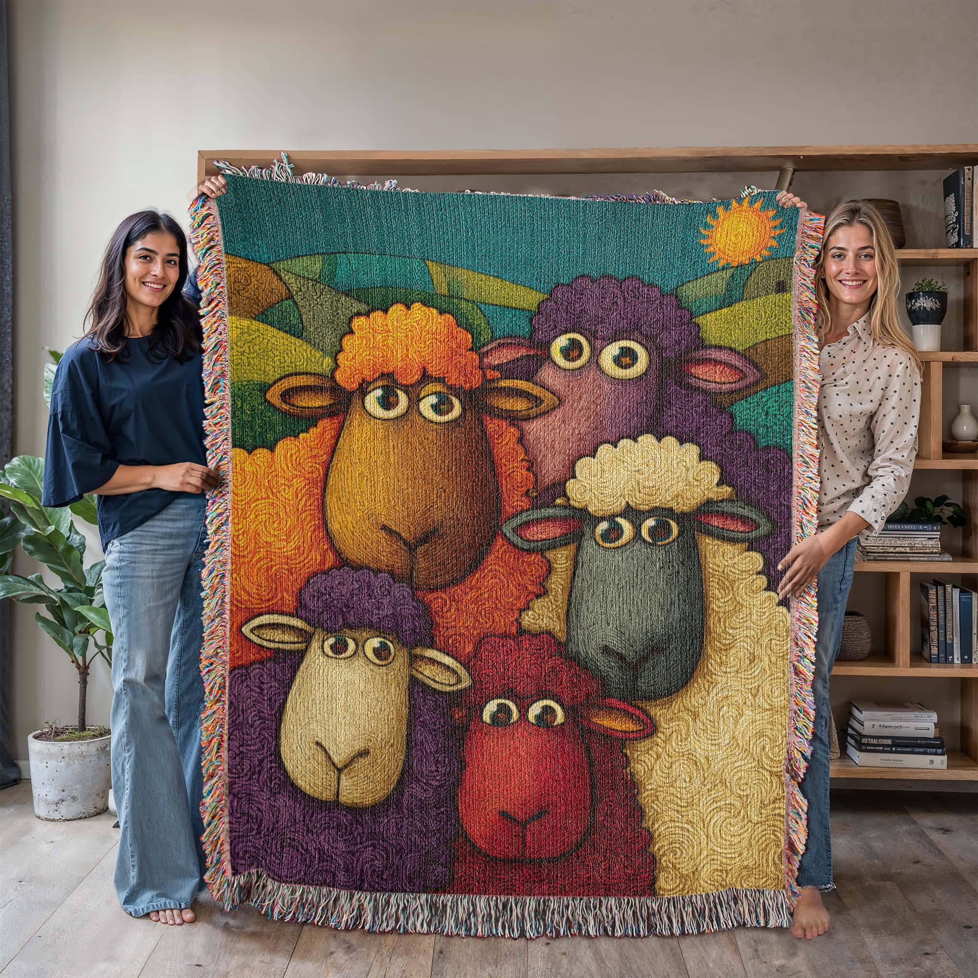 Funny Sheep Colorful Sheep Woven Cotton Blanket - Image 7