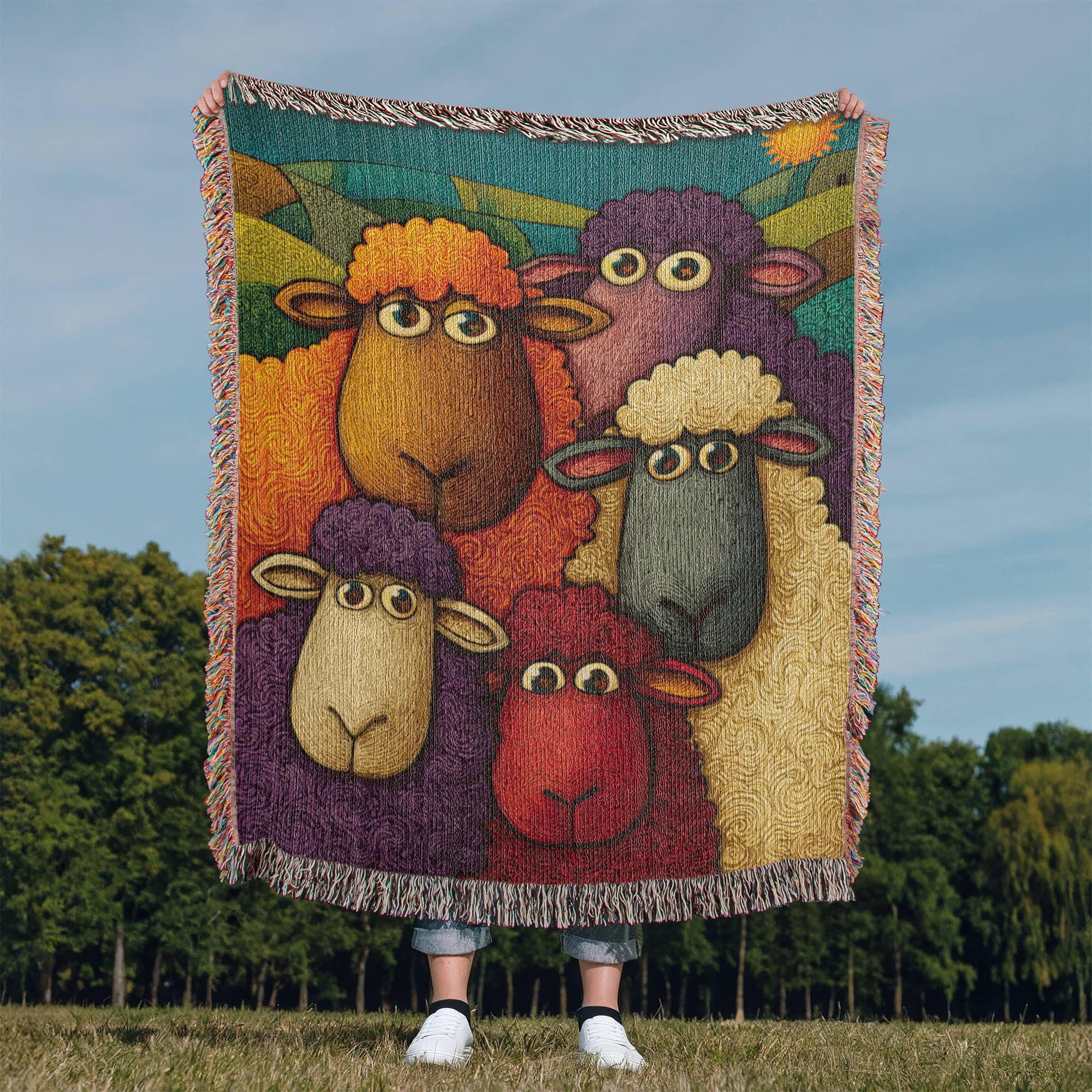 Funny Sheep Colorful Sheep Woven Cotton Blanket - Image 8