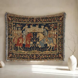 Medieval Jousting Renaissance Knight & Castle Woven Cotton Blanket
