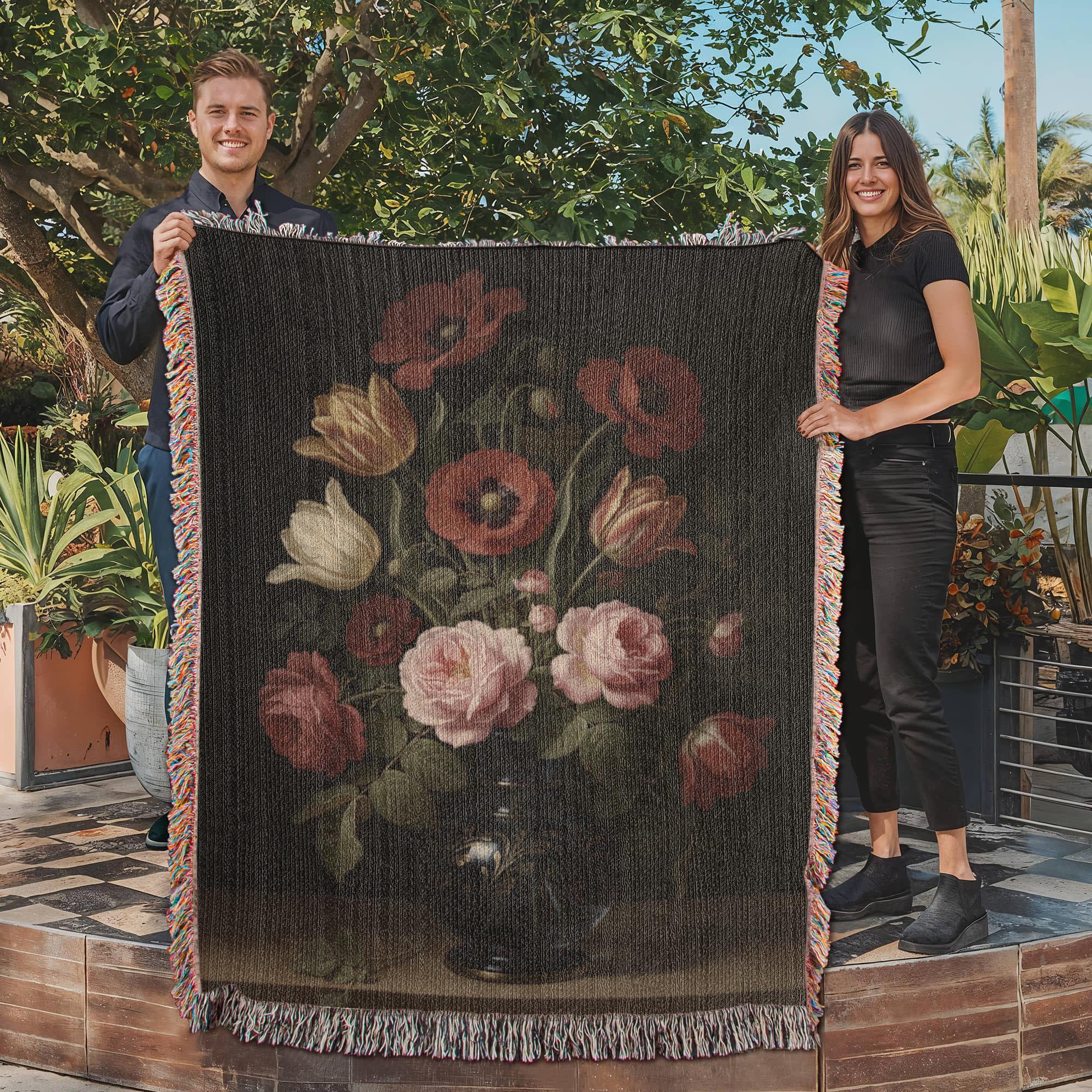 Floral Baroque Still-life Victorian Botanical Woven Cotton Blanket - Image 7