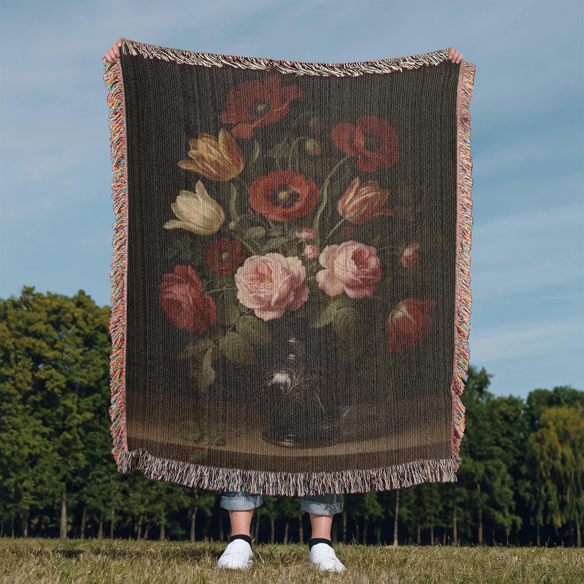 Floral Baroque Still-life Victorian Botanical Woven Cotton Blanket - Image 8