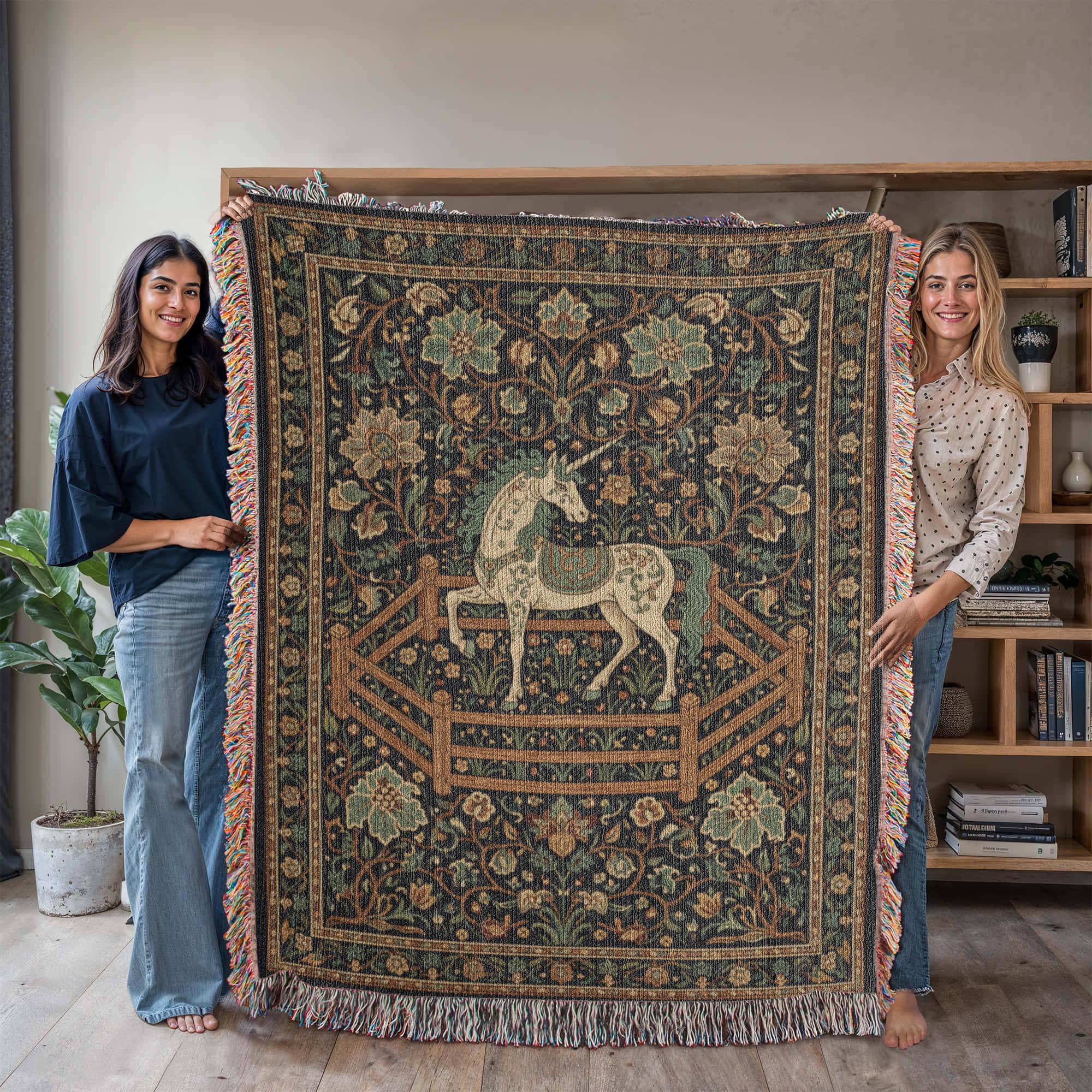 Vintage Medieval Unicorn in Captivity Woven Cotton Blanket - Image 8