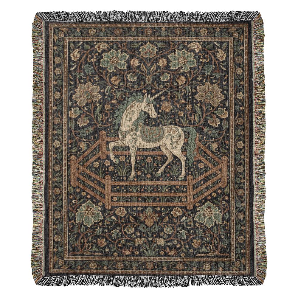 Vintage Medieval Unicorn in Captivity Woven Cotton Blanket - Image 6