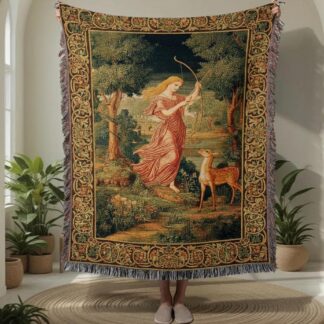 Vintage Diana Huntress Medieval Woven Cotton Blanket