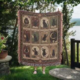 Black Cats Tarot Funny Cat Tarot Card Woven Cotton Blanket