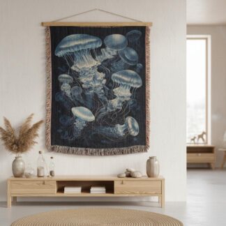 Jellyfish Nautical Coastal Ocean Woven Cotton Blanket