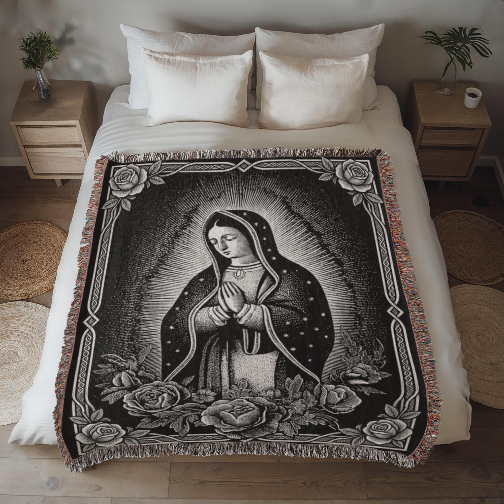 Virgin of Guadalupe Woven Cotton Blanket - Image 3