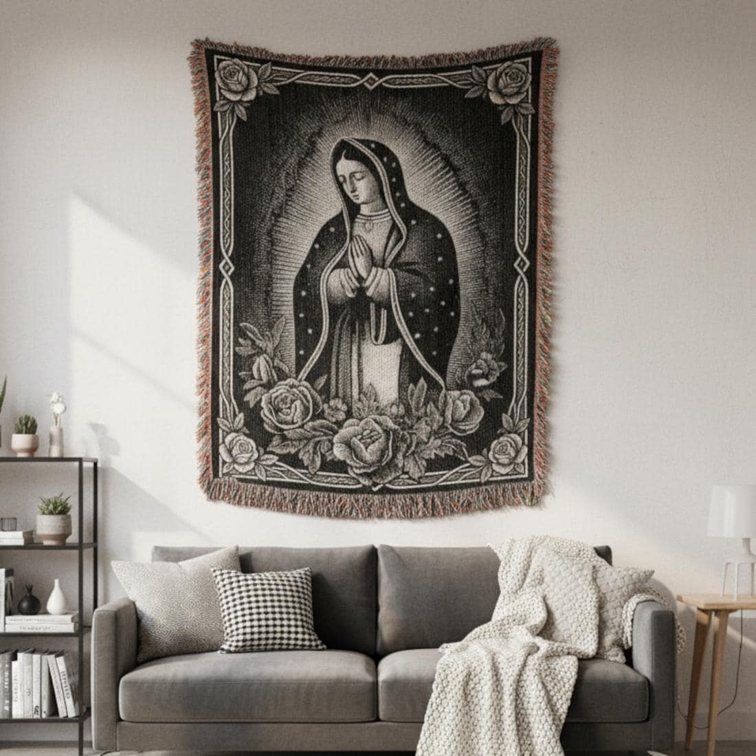 Virgin of Guadalupe Woven Cotton Blanket