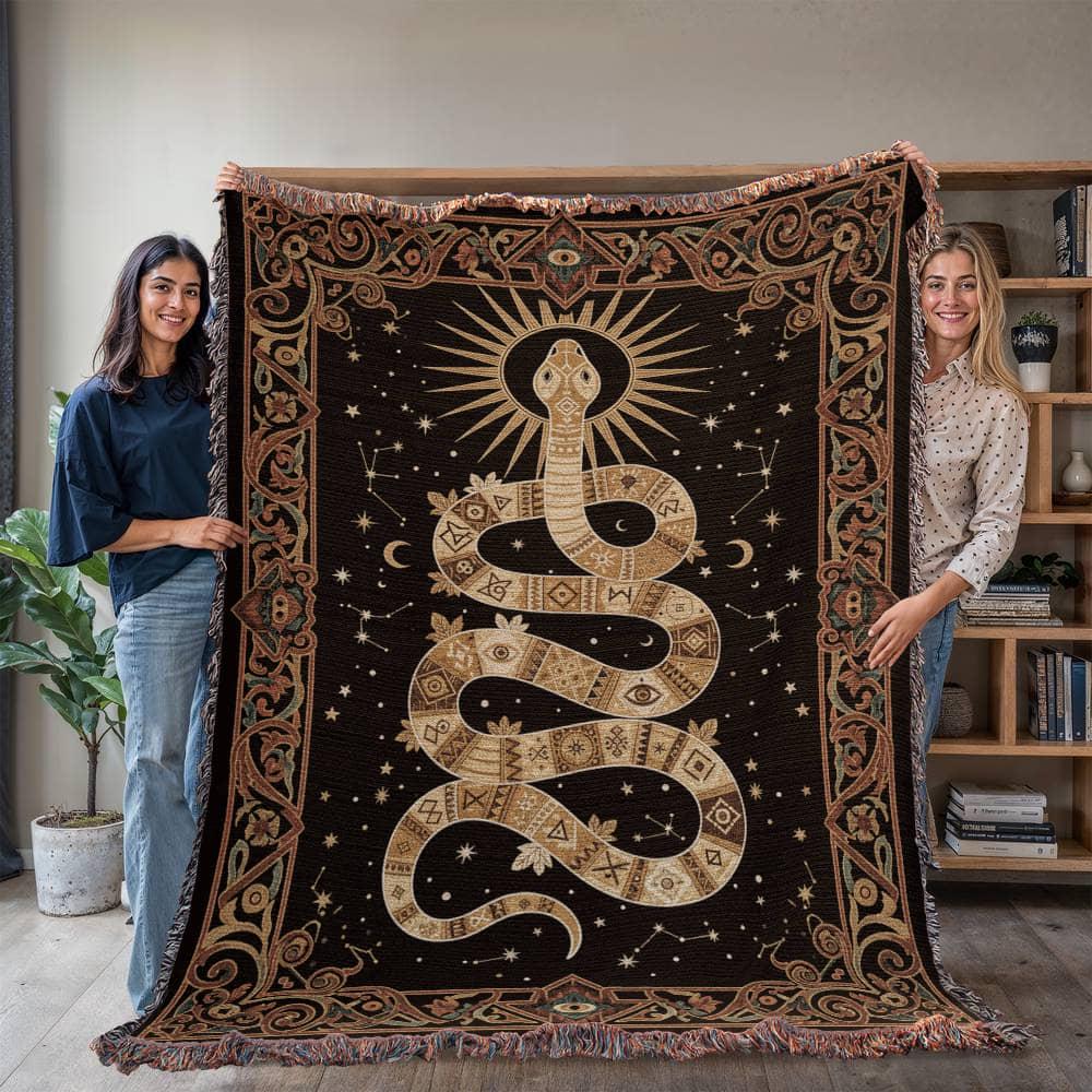 Celestial Snake Occult Serpent Woven Cotton Blanket - Image 4
