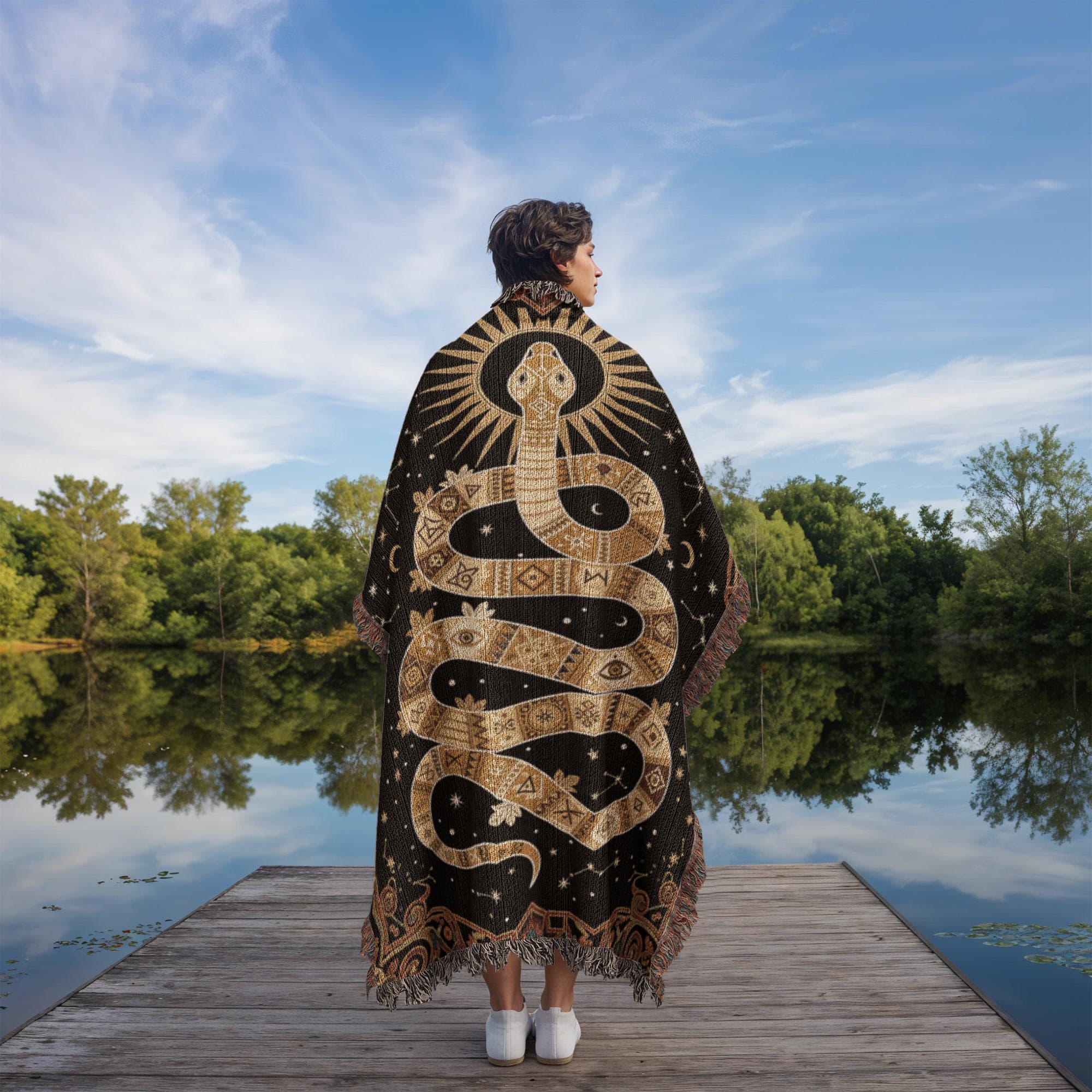 Celestial Snake Occult Serpent Woven Cotton Blanket - Image 5
