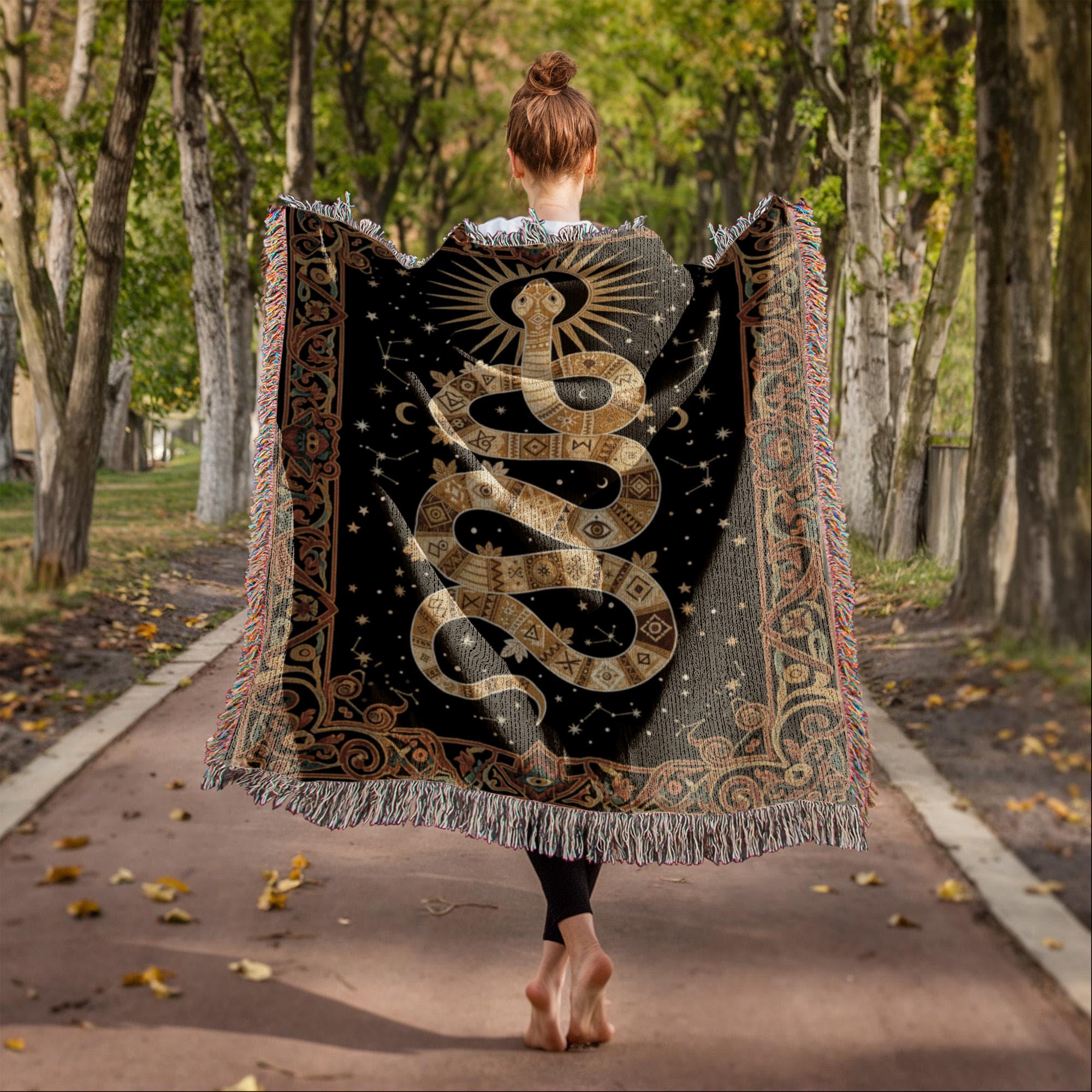 Celestial Snake Occult Serpent Woven Cotton Blanket - Image 6