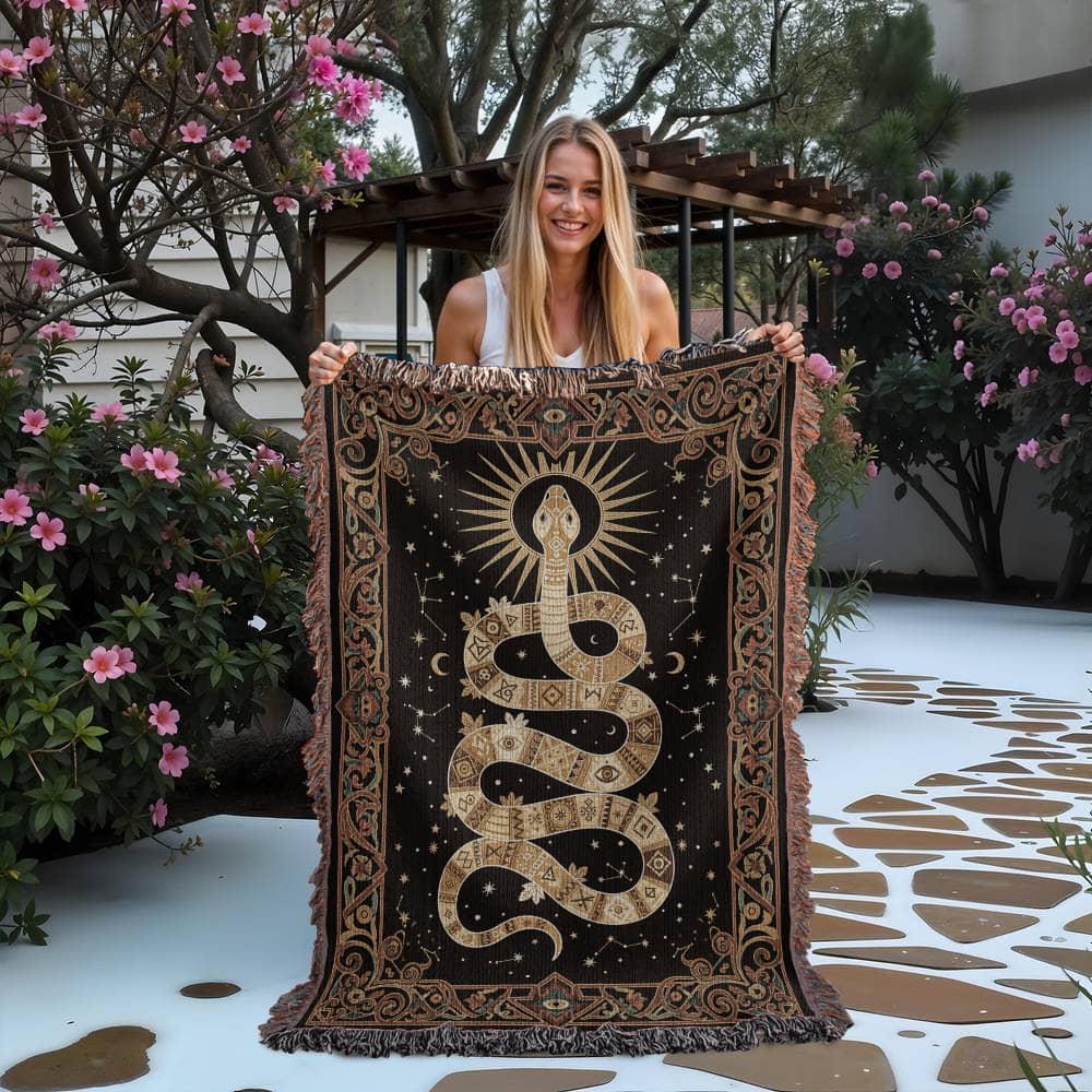 Celestial Snake Occult Serpent Woven Cotton Blanket - Image 2