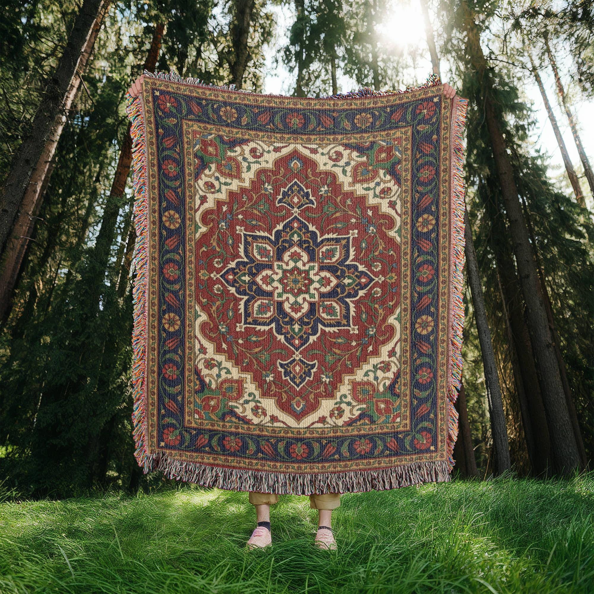 Turkish Persian Rug Pattern Woven Cotton Blanket - Image 3