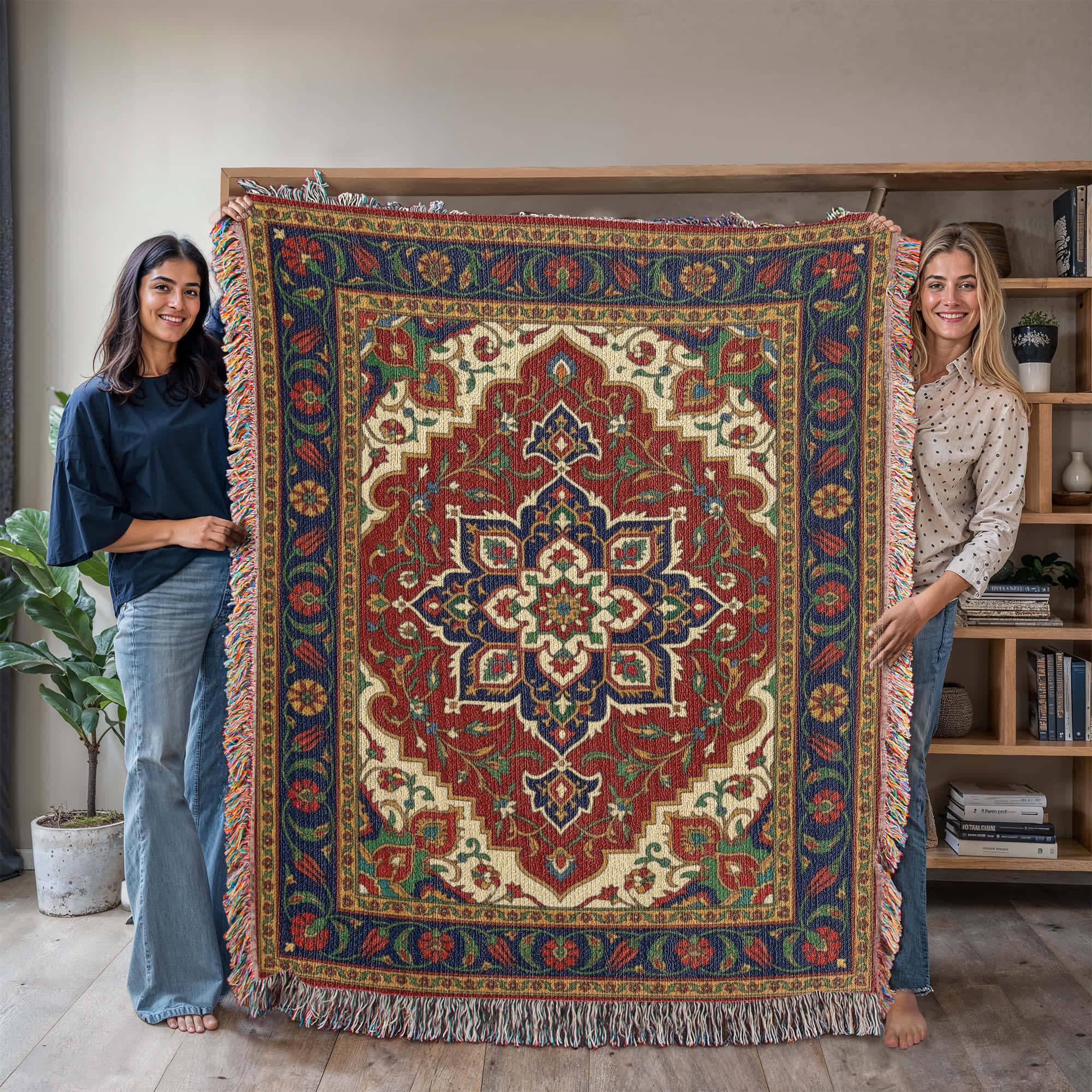 Turkish Persian Rug Pattern Woven Cotton Blanket - Image 7