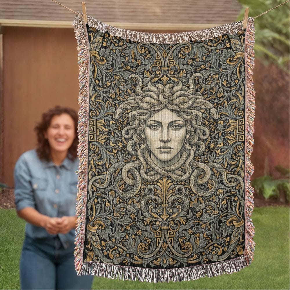 Medusa Greek Mythology Gorgon Woven Cotton Blanket - Image 7